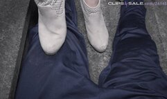 Boot ball stomping and domination, cruel girl clean her dirty boot soles, rubbing her soles on the pants and cock of her human doormat