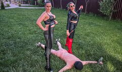 Stretched in the grass and brutally whipped in pieces