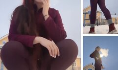 Smoking and littering outside at winter time