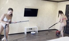 A battle between two vacuum cleaners and their mistresses