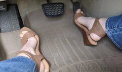 Fifi pedal pumping in brown ankle-strap wedge heels