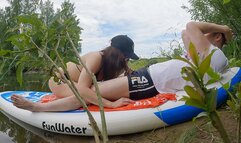 Horny Young Brunette Sucks Cock and Fucks Doggystyle on the Bank During a River Walk - Real Amateur Couple Sex