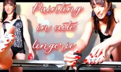Painting in cute lingerie