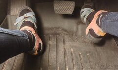 Fifi pedal pumping fast in Teva sandals with Nike socks and skinny jeans