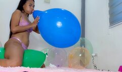 Sexy Camylle Blows To Pop A Blue Tuftex 17 While Sensually Riding To Pop A Green One