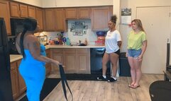 Hot cheerleaders get spanked over their shorts being bad