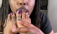 “Worshipping my wife’s sexy purple toes”