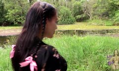 Milf sucking and fucking a follower outdoors