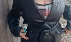 Quick cigarette in leather jacket