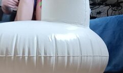 Poping inflatable unicorn with my high heels