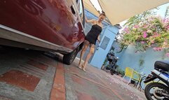 Katherine ultra sexy pedal pumping and failed cranking battle on natural nails and clear high heel pumps