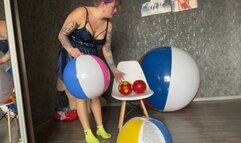 Girl deflate 2 intex beachball