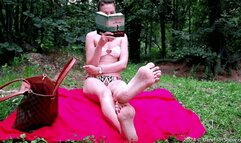 Giantess Kristina barefoot in a bikini shows off her huge feet in a public park (Part 4 of 6)