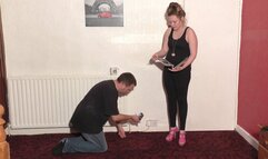 Sophie Stomping The Slaves Vinyl With Her Hot Pink High Heel Sandals FULL BODY SHOT