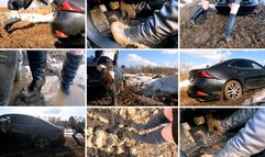 EXCLUSIVE PREIMERE: First deep mud stuck after snow in luxury Lexus IS 300 without underwear!