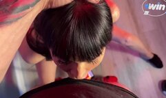 Brunette enjoys rough blowjob and gets cum in her mouth