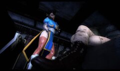 Lara Croft sucks futanari Chun Li's dick on train