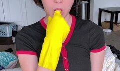 Asian Girl With Big Bush Uses Rubber Gloves