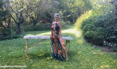 Oiling my curvy body in garden