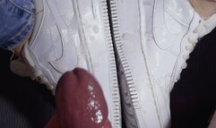 Shoejob with cum-stained Nike AF1, cumshot on shoes