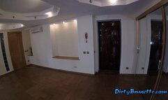 Long video of slutty brunette in fishnets rough dildo fucking