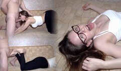 Sexy Step Sister in Tight Black Jeans Gives Sensual Blowjob, Rimjob and Gentle Footjob