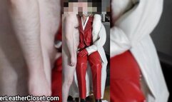 Red biker leather anal training