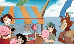 Chichi gets on her knees and deepthroat's goku's meaty cock