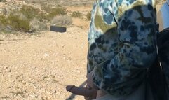 Alpha male pees in the desert rock hard