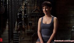 Brunette slave bound in back arch position whipped