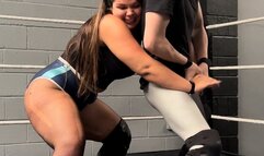 Female throws around male wrestling jobber