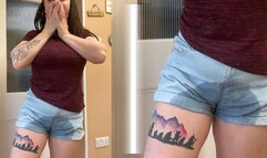 Pee desperation & denim short wetting