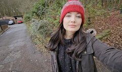 Blue jeans wetting in the woods peeing