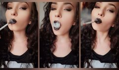 Gothic Sara smokes in front of you
