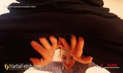 Mary POV leather shorts and pantyhose ballbusting ball squeezing handjob domination