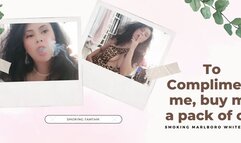 TO COMPLIMENT ME BUY ME A PACK OF CIGARETTE, SMOKING MARLBORO WHITE IN LEOPARD PRINT BODYSUIT