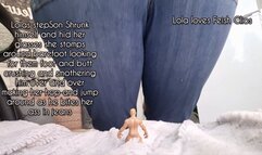 HD Lolas stepSon Shrunk himself and hid her glasses she stomps around barefoot looking for them foot and butt crushing and smothering him over and over making her hop and jump around as he bites her ass in jeans