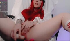 Gorgeous hot redhead babe dildo fuck