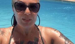 Smoking my Red Marlboro inside the hotel pool - Deep Inhales, Coughing, Wet Clothes, Wet Hair, Long Red Nails