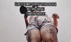 Giantess milf towers over you trying on high heels and sandals Stomping shoeplay