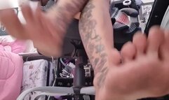 Under Giantesses Dry Dirty Wrinkled Soles Rubbing them together toe wiggling footplay while on her phone ignoring you like the worthless tiny man you are my foot worshiping slave