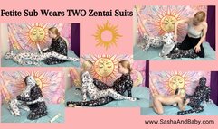 Petite Teen Steals and Wears TWO Zentai Suits with Tights and Dildo Fuck