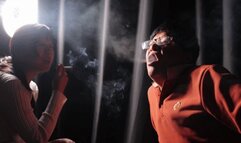 Men and women smoking together 4K