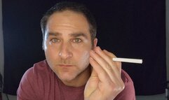 Close up hot guy smoking Marlboro Red 100 cigarette