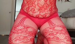 Fucking myself good in a red fishnet bodystocking