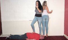 Sophie & Katie Try To Crush Their Slaves Head Beneath Their Bare Feet