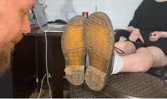 Slave eats dirt and fallen leaves from My shoe soles and drinks Cola with My spits as reward