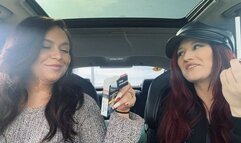 Smoking deep with my redhead girl in the car