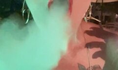 Smoking my red Marlboro by the pool at night - Deep Inhales, Nose exhales, Cough, A few puffs in your face, bikini, Long red nails, Red lipstick