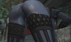 Dark elf is caught masturbating her wet cunt and gets banged on the table